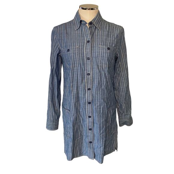 Lucky Brand Stiped Chambray Denim Jean Long sleeve Button Down Shirt Dress XS - Picture 1 of 10